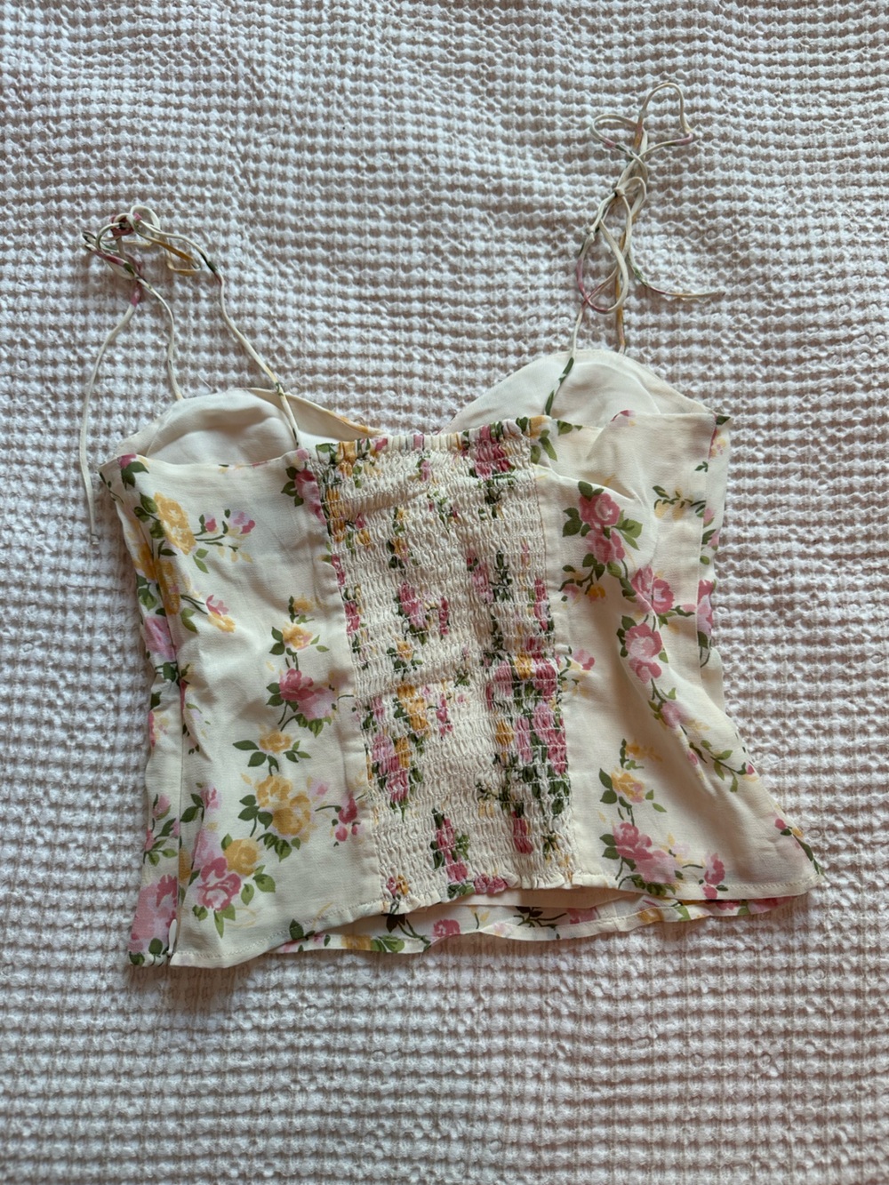 Reformation Cream Floral Tie-Shoulder Top - Picture 2 of 4